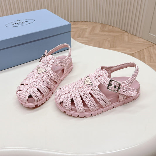 Luxury PradaMonolith Crochet Cage Sandals 30 Pink