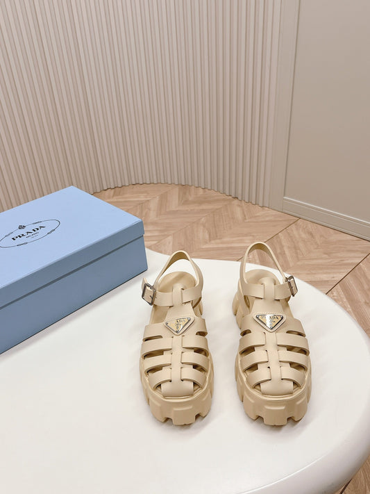 Luxury PradaRubber Monolith Sandals 55 Beige