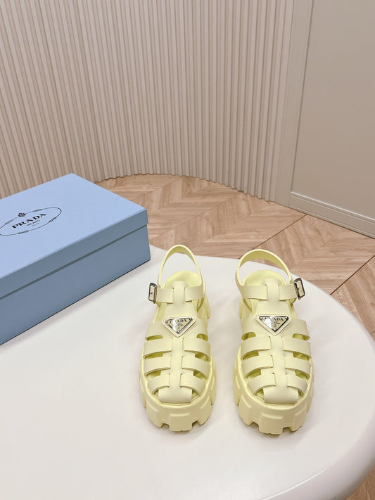Luxury PradaRubber Monolith Sandals 55 Vanilla