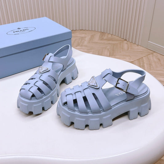 Luxury PradaRubber Monolith Sandals 55 Baby Blue