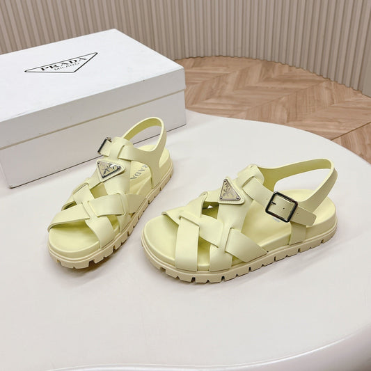 Luxury PradaInterwoven Straps Sandals 30 Vanilla