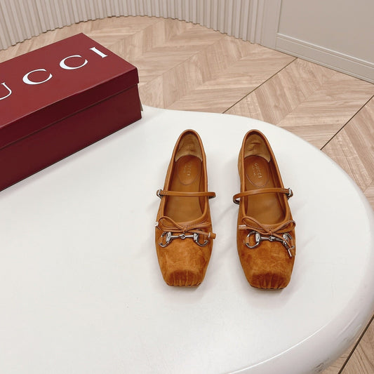 Luxury Gucci GG BALLET FLAT CARAMEL SUEDE