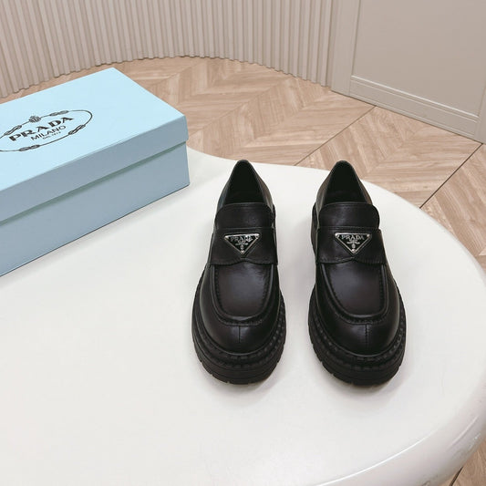 Luxury PradaBRUSHED MONOLITH LOAFERS BLACK CALFSKIN