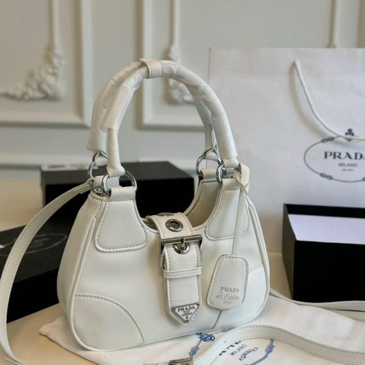 Luxury Prada23 MOON PADDED BAG WHITE CALFSKIN WITH STRAP