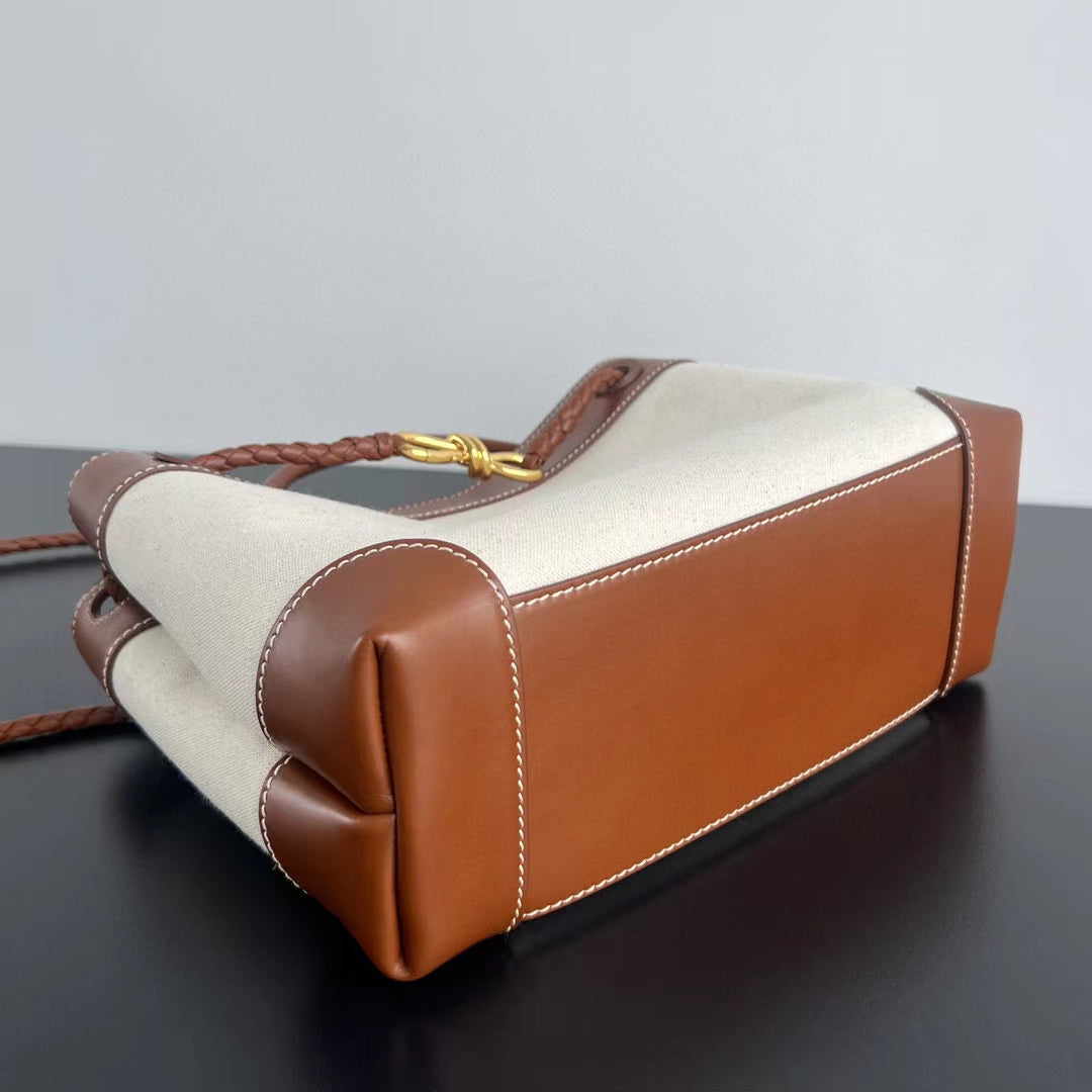 Luxury Bottega Veneta bv medium andiamo 32 brown lambskin white canvas