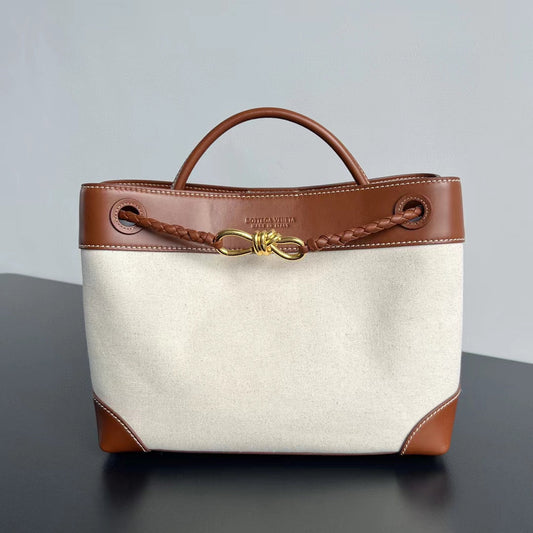 Luxury Bottega Veneta bv medium andiamo 32 brown lambskin white canvas