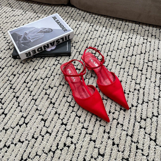 Luxury PradaSATIN SLINGBACK PUMPS CRIMSON