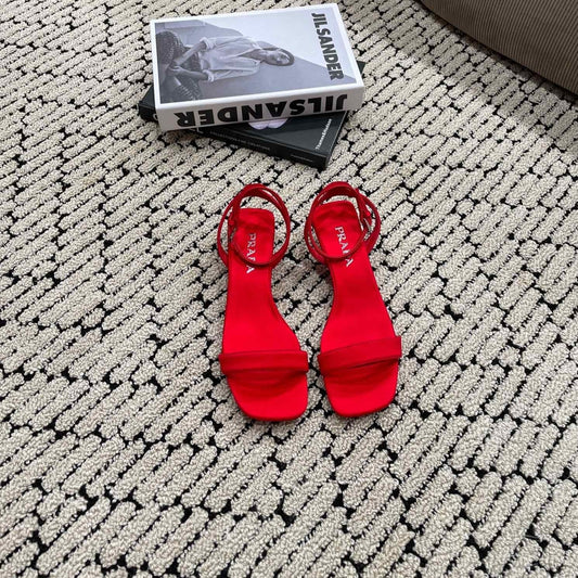Luxury PradaTRIANGLE HEEL SATIN SANDALS CRIMSON