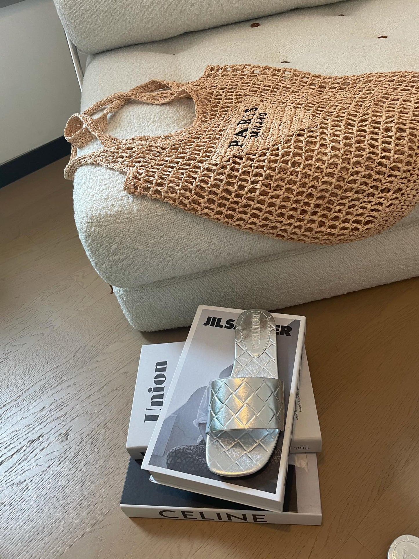 Luxury Bottega Veneta amy flat mule silver metalic lambskin