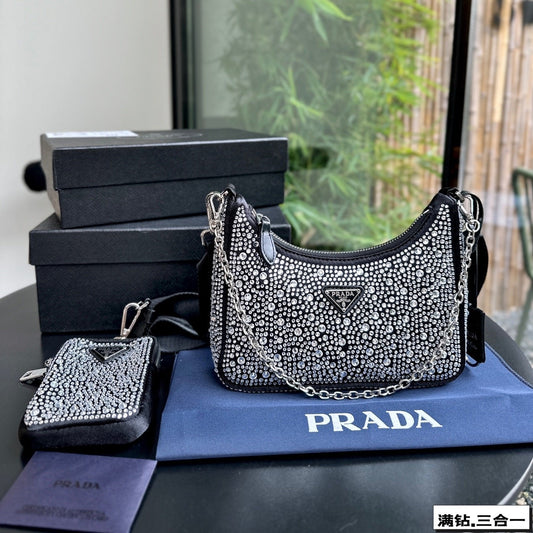 Luxury Prada22 SATIN MINI-BAG WITH FULLY RHINSTONES