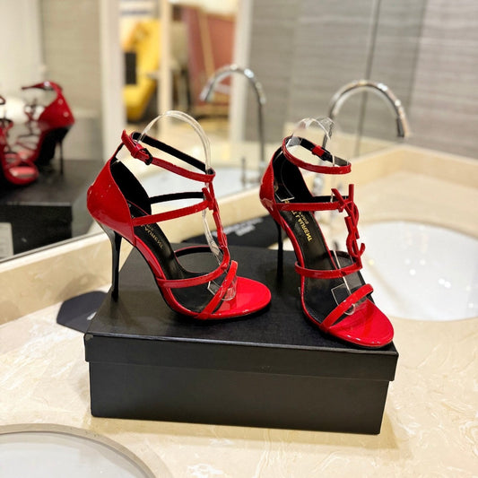 Luxury Saint Laurent SL CASSANDRA HEELED SANDALS RED CALFSKIN