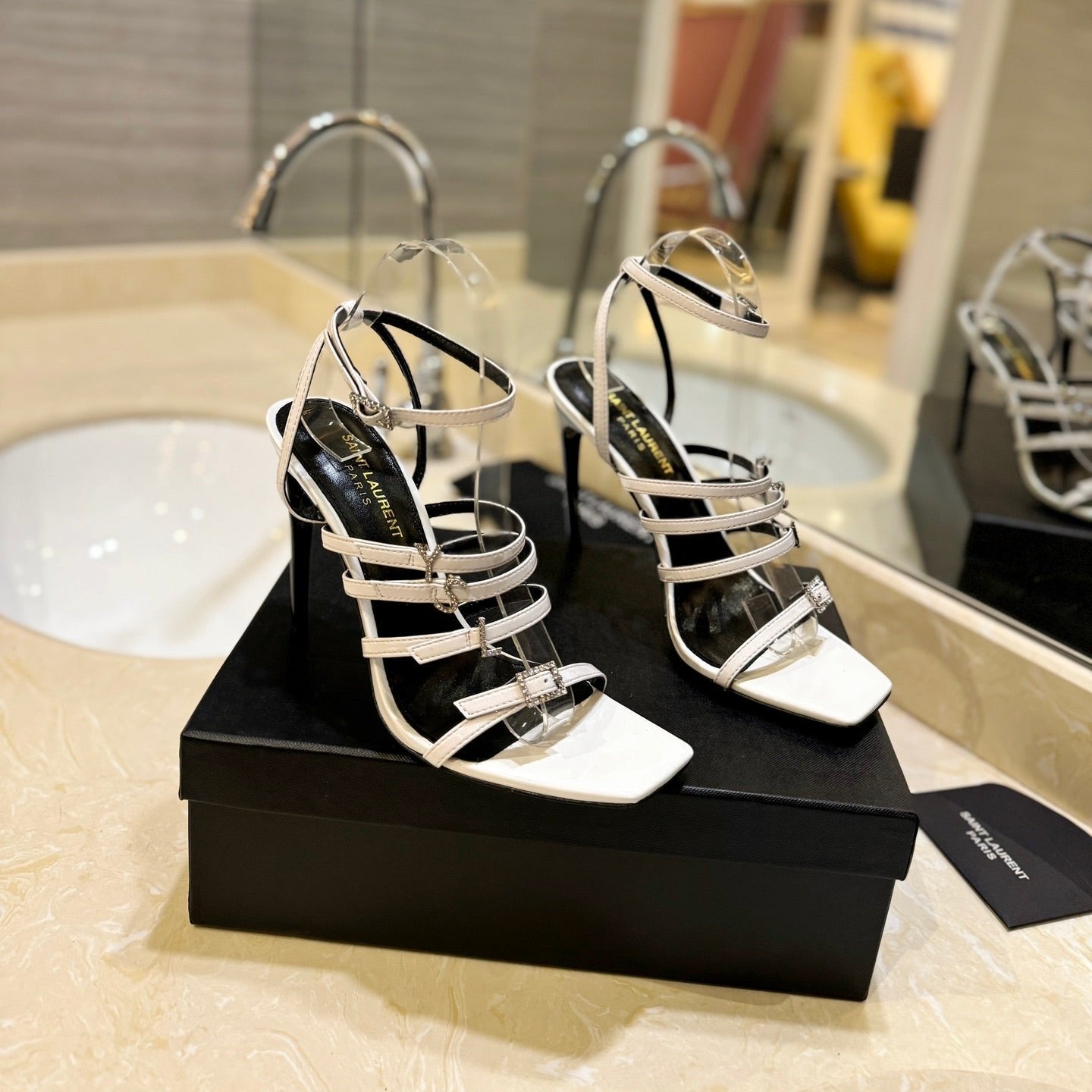 Luxury Saint Laurent SL JERRY HEELED SANDALS WHITE SATIN
