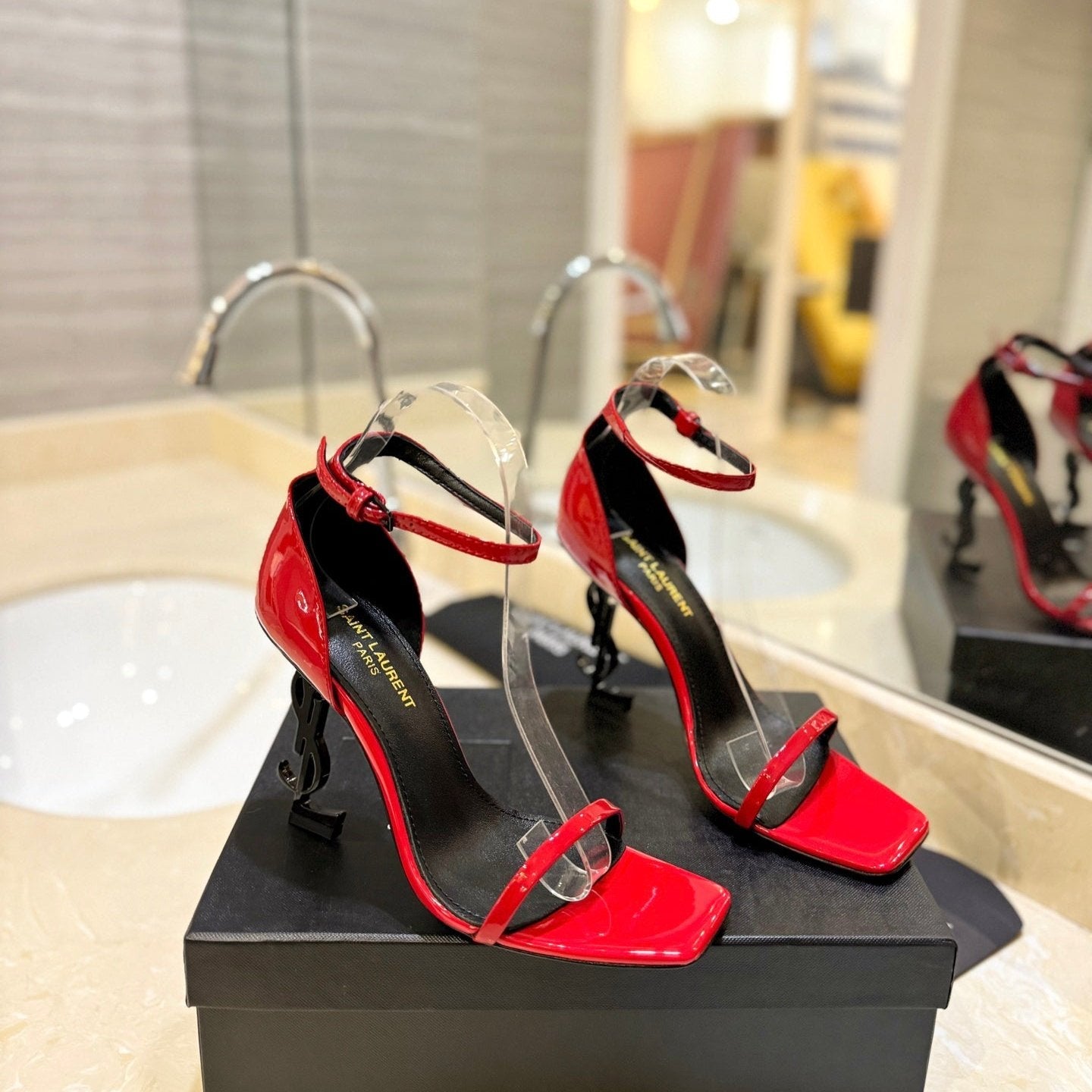 Luxury Saint Laurent SL OPYUM SANDALS 105 RED POLISHED CALFSKIN