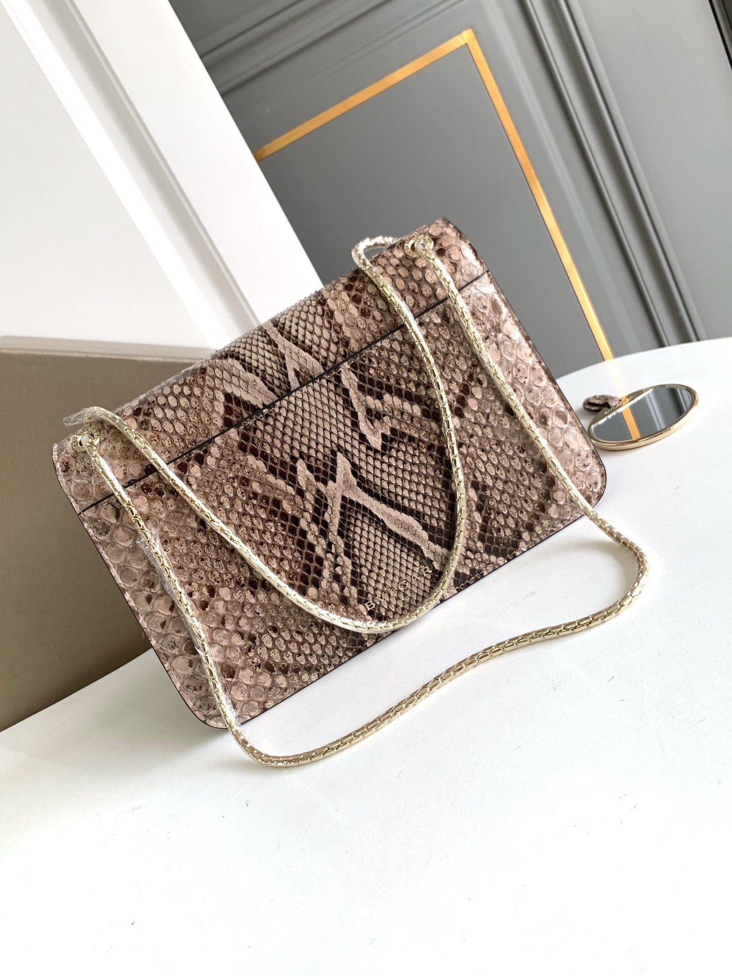 Luxury Bottega Veneta HANDBAG 25 IN GREY SHINY PYTHON LEATHER