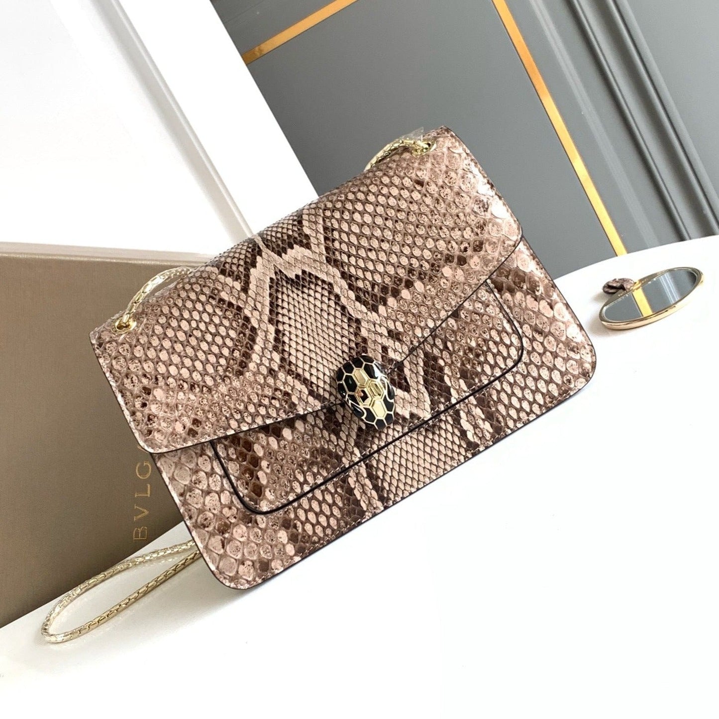 Luxury Bottega Veneta HANDBAG 25 IN GREY SHINY PYTHON LEATHER