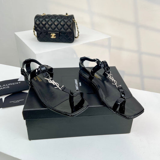 Luxury Saint Laurent SL CASSANDRA ONE SANDAL FLAT BLACK CALFSKIN