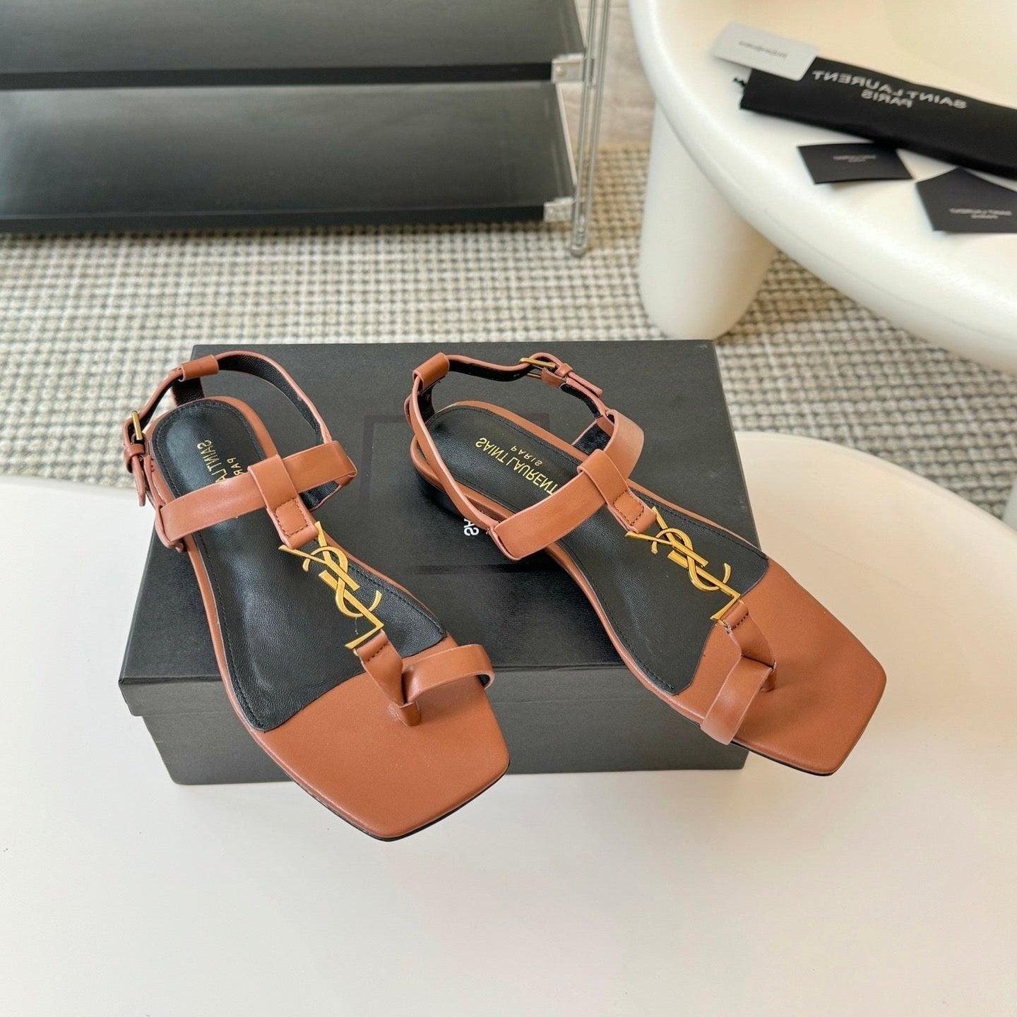 Luxury Saint Laurent SL CASSANDRA ONE SANDAL FLAT CIDER CALFSKIN