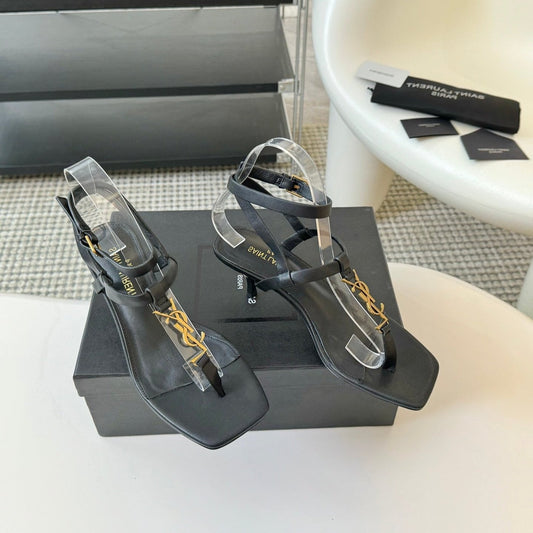 Luxury Saint Laurent SL CASSANDRA MID-HEEL SANDAL BLACK CALFSKIN