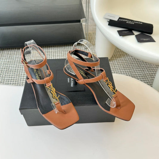 Luxury Saint Laurent SL CASSANDRA MID-HEEL SANDAL CIDER CALFSKIN
