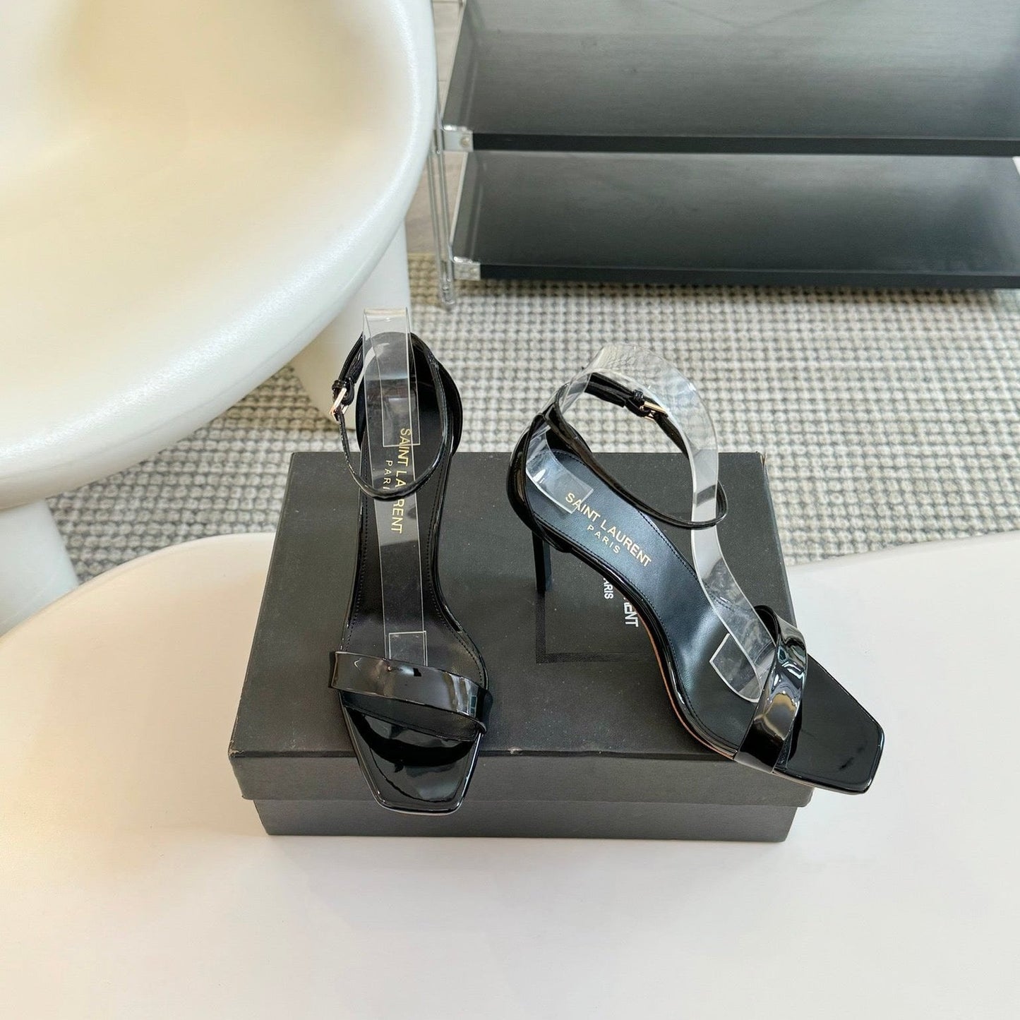 Luxury Saint Laurent SL SQUARE-TOED HIGH HEELS BLACK CALFSKIN