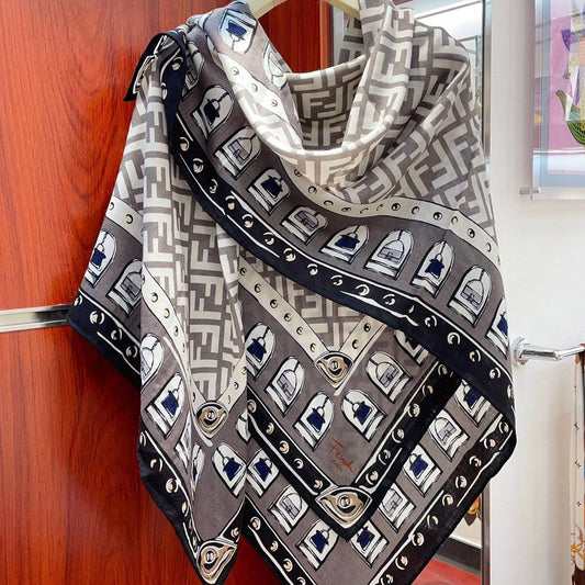Luxury FendiFOULARD 140 CM IN LIGHT GREY FF SILK CASHMERE