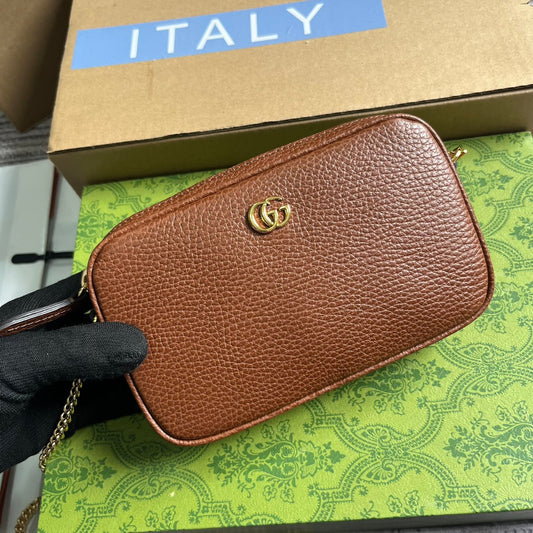 Luxury Gucci GG MARMONT MINI 18 BAG IN CINNAMON BROWN CALFSKIN