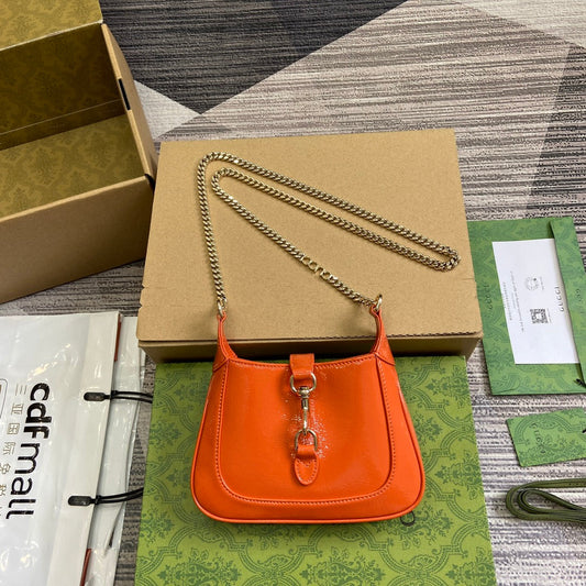 Luxury Gucci JACKIE NOTTE MINI BAG 19 IN ORANGE CRACKED LACQUER CALFSKIN GOLD HARDWARE