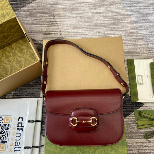 Luxury Gucci HORSEBIT 1955 SHOULDER BAG 25 IN WINE RED LAMBSKIN GOLD HARDWARE