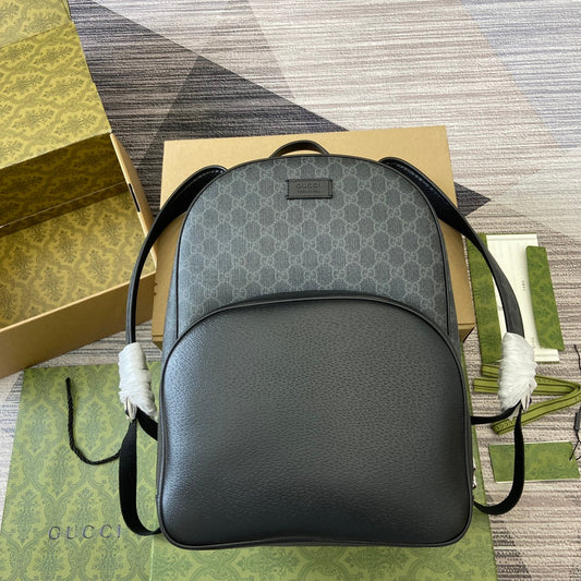 Luxury Gucci MEDIUM 40 GG BACKPACK WITH TAG BLACK CALFSKIN AND CANVAS