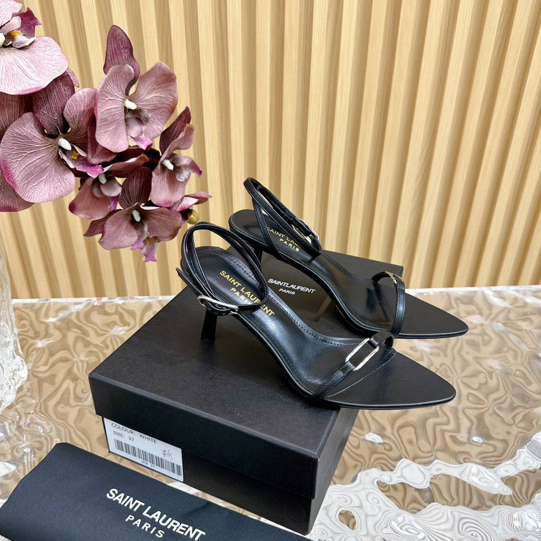 Luxury Saint Laurent KITTY SANDALS 70 IN BLACK LEATHER