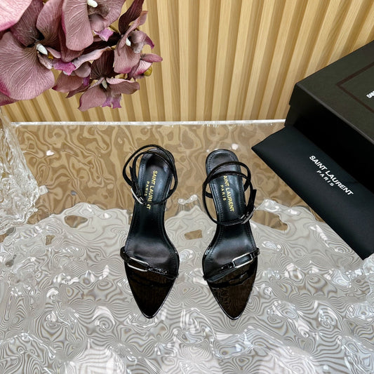 Luxury Saint Laurent KITTY SANDALS 70 IN BLACK SHINY LEATHER