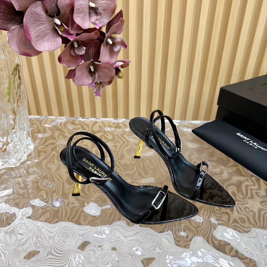 Luxury Saint Laurent KITTY SANDALS 70 IN BLACK SHINY LEATHER