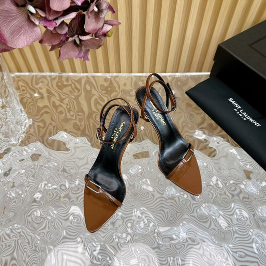 Luxury Saint Laurent KITTY SANDALS 70 IN BROWN SHINY LEATHER