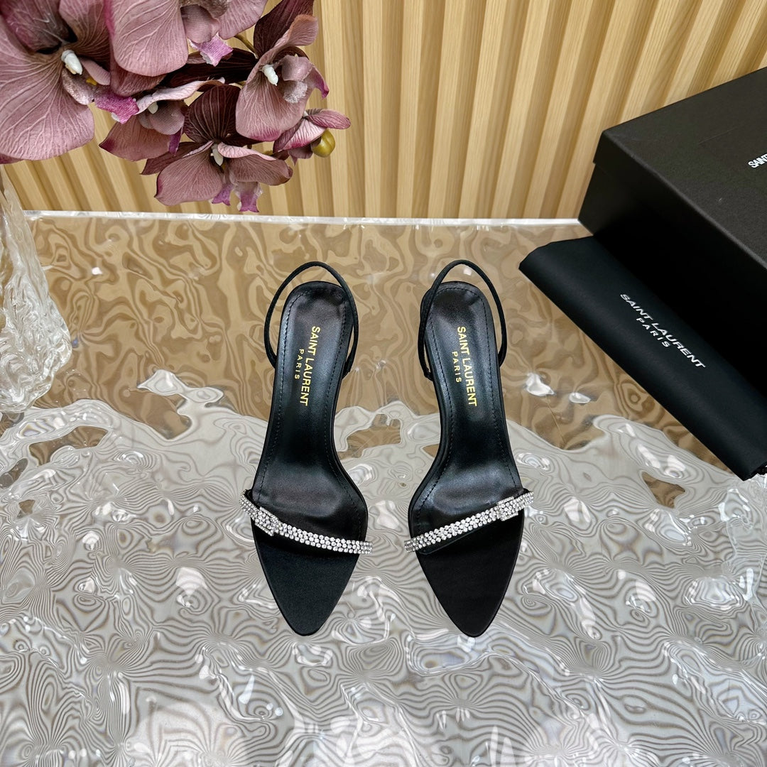 Luxury Saint Laurent RENDEZ-VOUS SANDALS 70 IN SATIN CREPE BLACK LEATHER