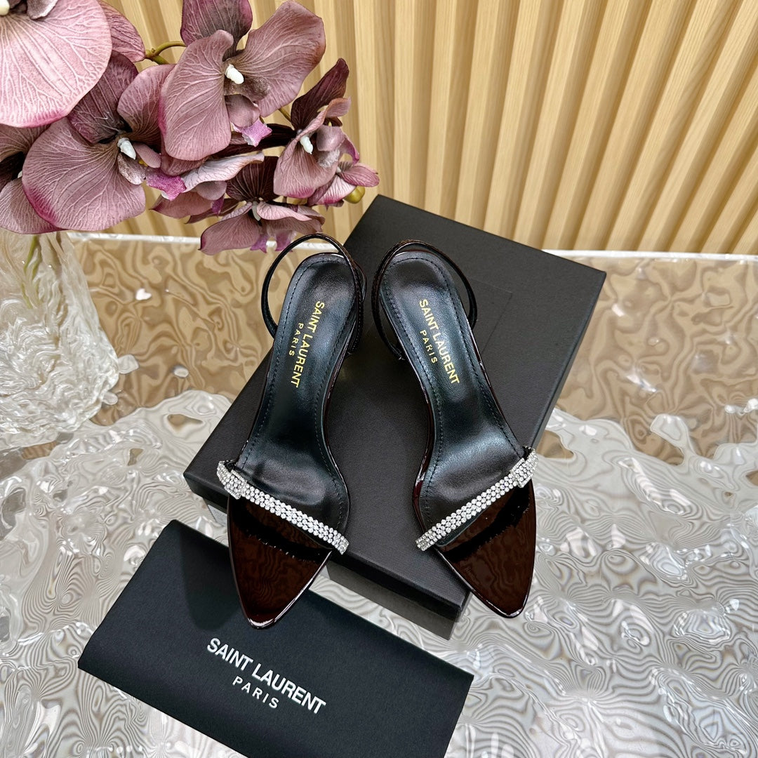 Luxury Saint Laurent RENDEZ-VOUS SANDALS 70 IN SATIN CREPE BLACK MAROON LEATHER