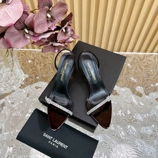 Luxury Saint Laurent RENDEZ-VOUS SANDALS 70 IN SATIN CREPE BLACK MAROON LEATHER