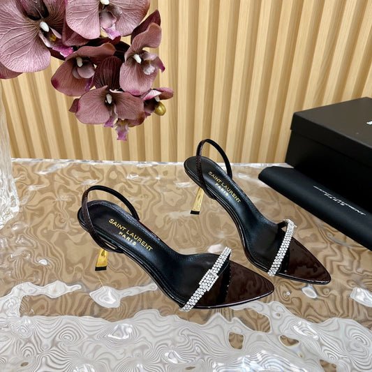 Luxury Saint Laurent RENDEZ-VOUS SANDALS 70 IN SATIN CREPE BLACK MAROON LEATHER