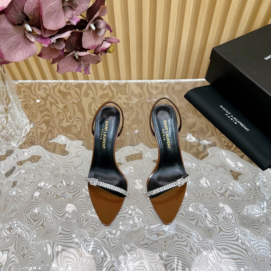 Luxury Saint Laurent RENDEZ-VOUS SANDALS 70 IN SATIN CREPE BROWN LEATHER