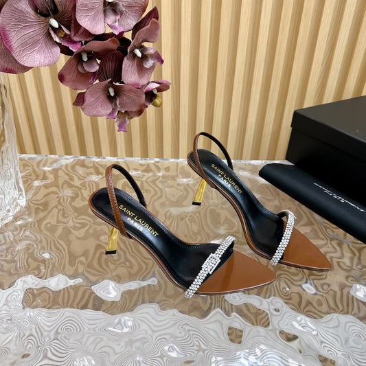 Luxury Saint Laurent RENDEZ-VOUS SANDALS 70 IN SATIN CREPE BROWN LEATHER