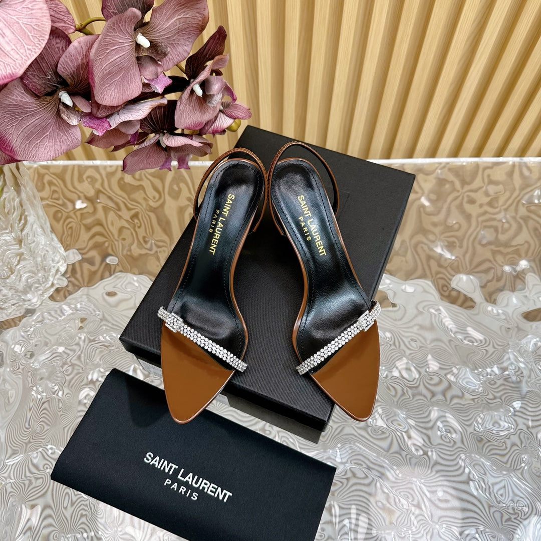Luxury Saint Laurent RENDEZ-VOUS SANDALS 70 IN SATIN CREPE BROWN LEATHER