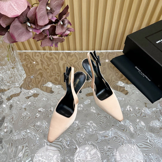 Luxury Saint Laurent SL DUNE SLINGBACK PUMPS BISQUE SATIN