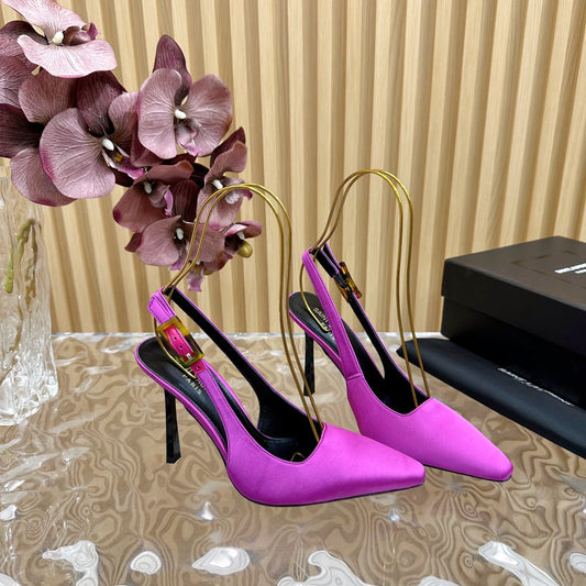 Luxury Saint Laurent SL DUNE SLINGBACK PUMPS PINK SATIN