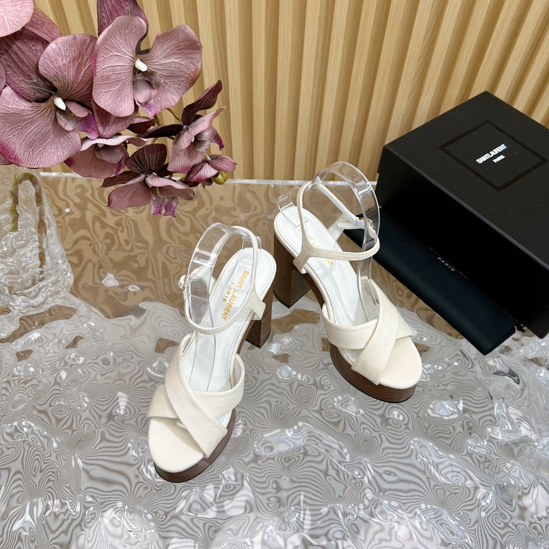 Luxury Saint Laurent SL BIANCA PLATFORM SANDAL WHITE CANVAS