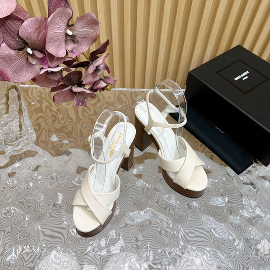 Luxury Saint Laurent SL BIANCA PLATFORM SANDAL WHITE CANVAS