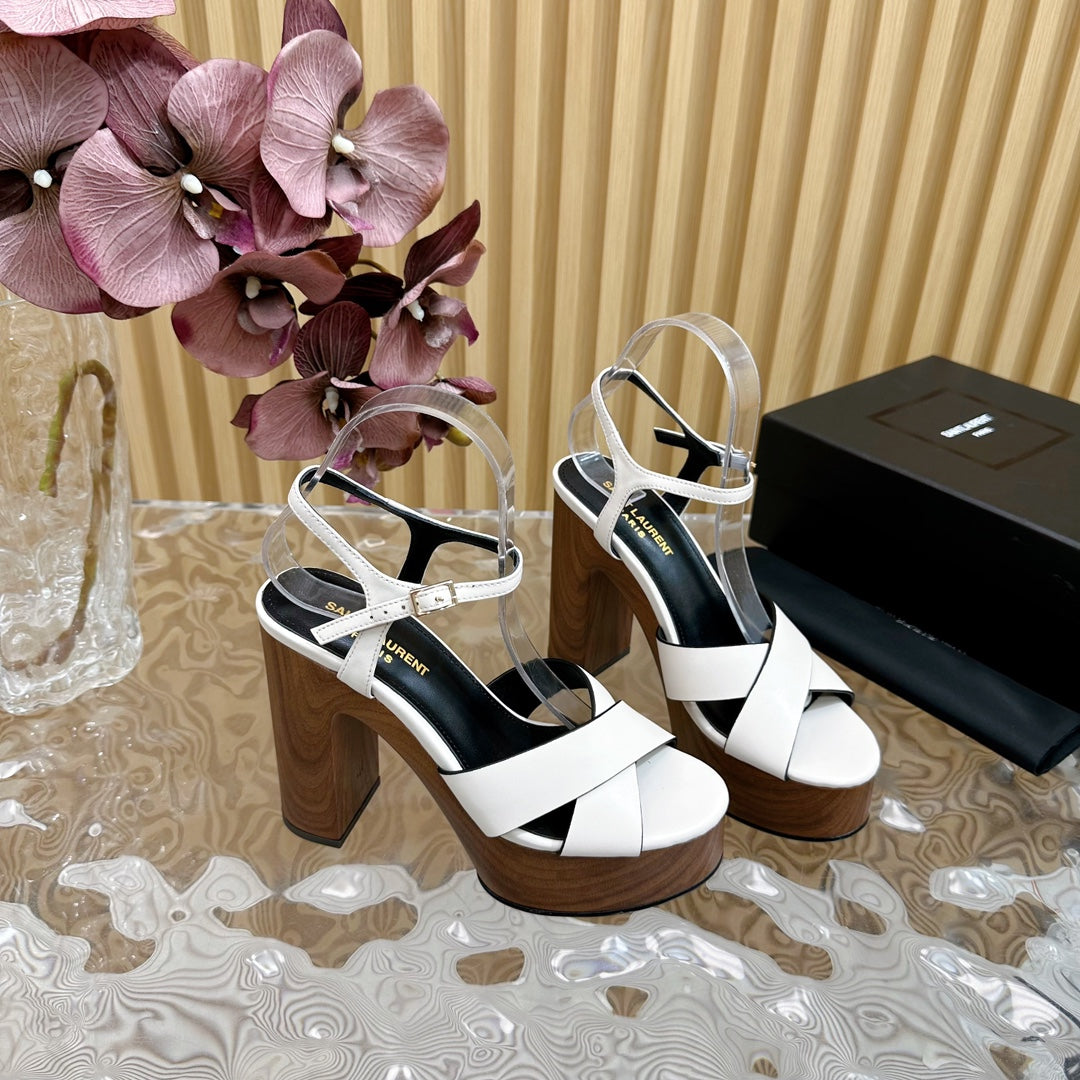 Luxury Saint Laurent SL BIANCA PLATFORM SANDAL WHITE CALFSKIN
