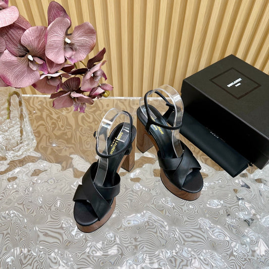 Luxury Saint Laurent SL BIANCA PLATFORM SANDAL BLACK CALFSKIN