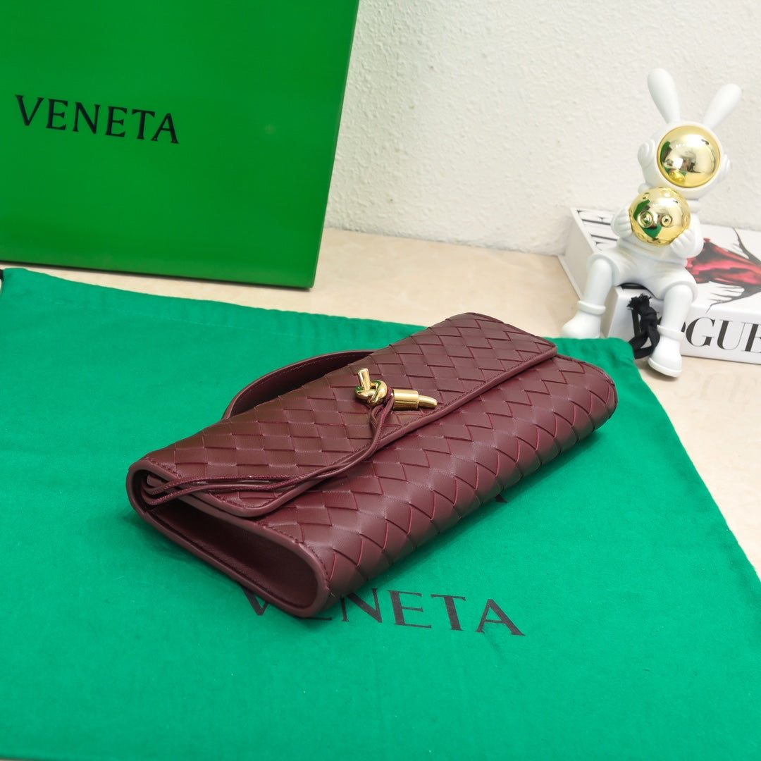 Luxury Bottega Veneta BV Long Clutch Andiamo With Handle 31cm Burgundy Calfskin Ghw