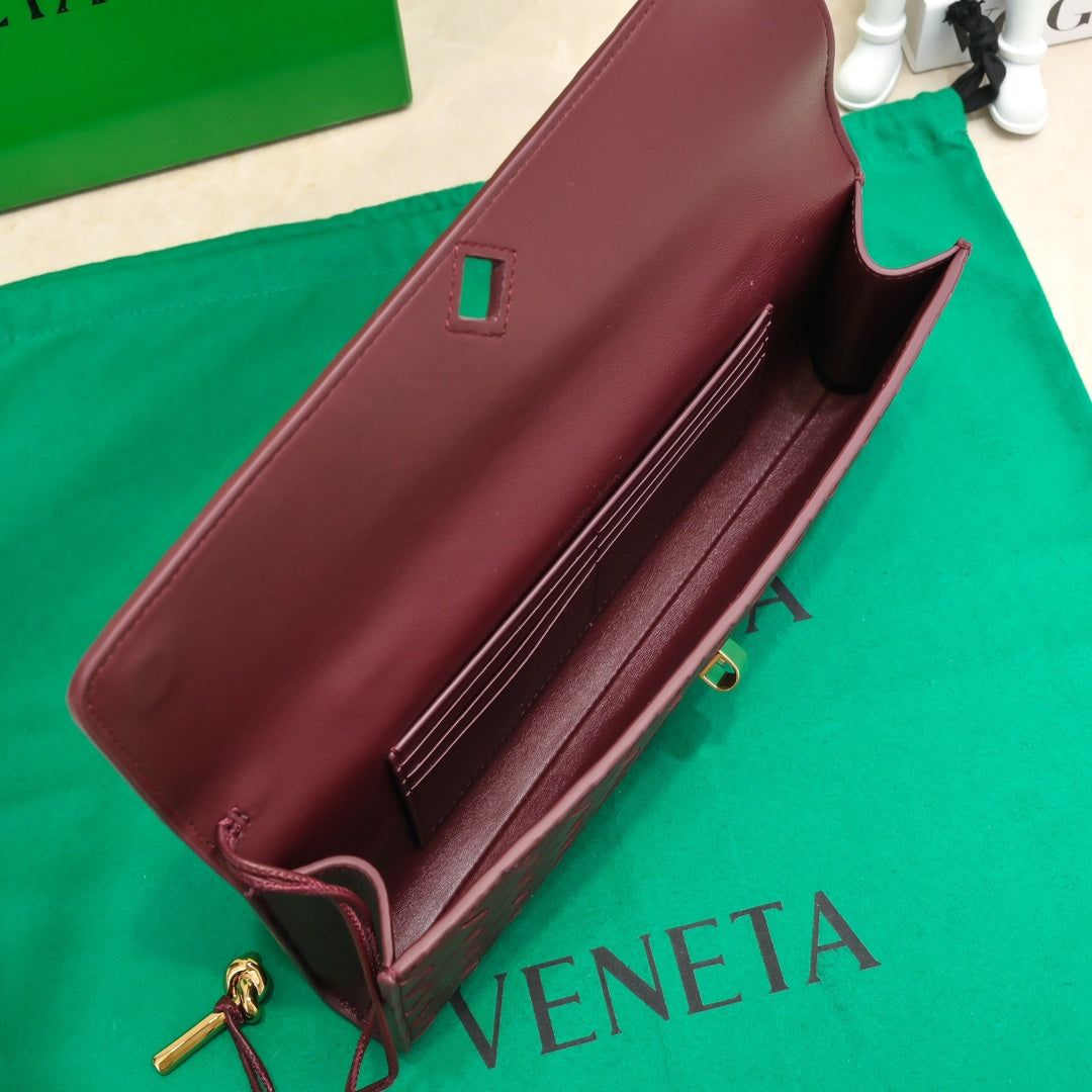 Luxury Bottega Veneta BV Long Clutch Andiamo With Handle 31cm Burgundy Calfskin Ghw