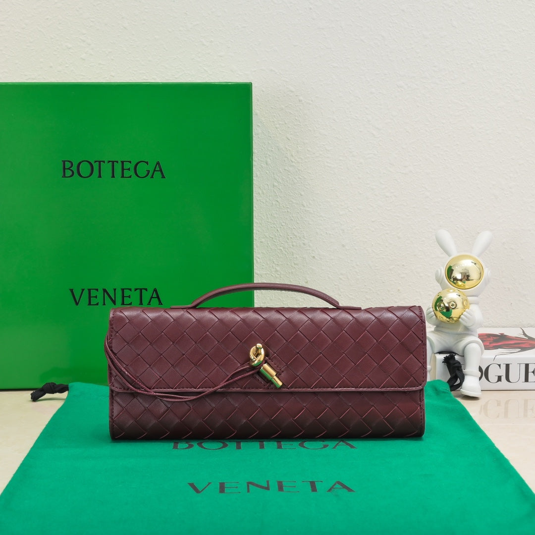 Luxury Bottega Veneta BV Long Clutch Andiamo With Handle 31cm Burgundy Calfskin Ghw