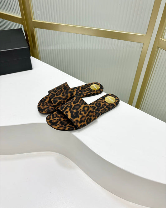 Luxury Saint Laurent CARLYLE SLIDES IN LEOPARD GROSGRAIN BLACK GOLD